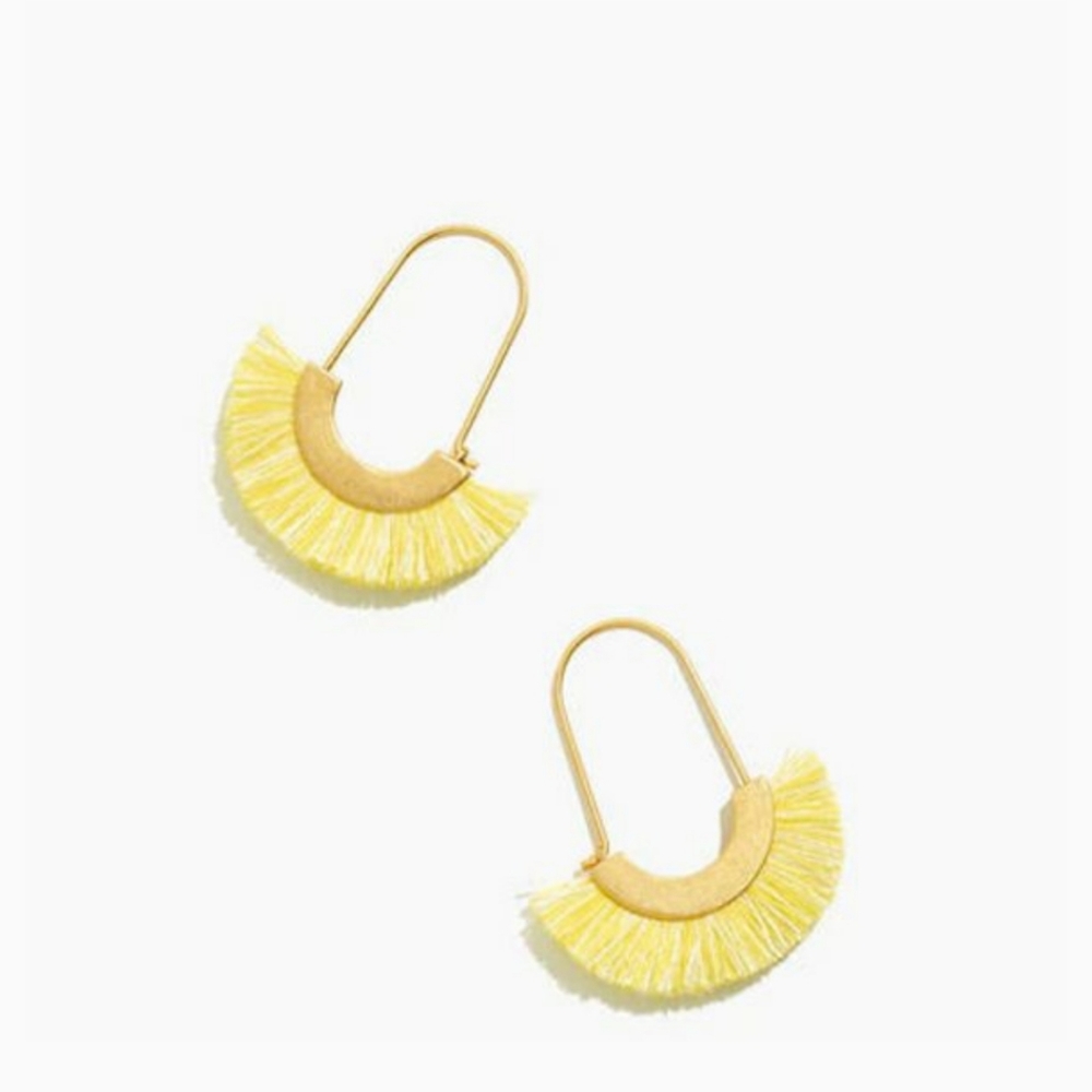 Madewell Boho Tassel Arc Wire Marled Sunshine Yellow Texture Fringe Earrings - Picture 1 of 4